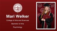 Mari Welker - College of Arts and Sciences - Bachelor of Arts - Psychology