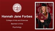 Hannah Jane Forbes - College of Arts and Sciences - Bachelor of Arts - Psychology
