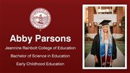 Abby Parsons - Jeannine Rainbolt College of Education - Bachelor of Science in Education - Early Childhood Education