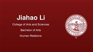 Jiahao Li - College of Arts and Sciences - Bachelor of Arts - Human Relations