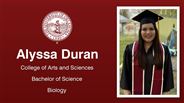 Alyssa Duran - College of Arts and Sciences - Bachelor of Science - Biology