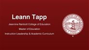 Leann Tapp - Jeannine Rainbolt College of Education - Master of Education - Instruction Leadership & Academic Curriculum