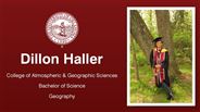 Dillon Haller - College of Atmospheric & Geographic Sciences - Bachelor of Science - Geography