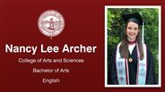 Nancy Lee Archer - College of Arts and Sciences - Bachelor of Arts - English