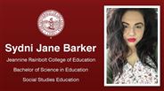 Sydni Jane Barker - Jeannine Rainbolt College of Education - Bachelor of Science in Education - Social Studies Education