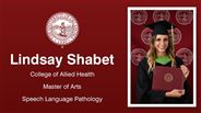 Lindsay Shabet - College of Allied Health - Master of Arts - Speech Language Pathology