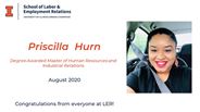 Priscilla Hurn - Degree Awarded Master of Human Resources and Industrial Relations - August 2020 - Congratulations from everyone at LER!