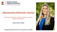 Alexandra Carter - Candidate for Master of Human Resources and Industrial Relations - December 2020 - Congratulations from everyone at LER!