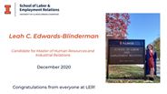 Leah Edwards-Blinderman - Candidate for Master of Human Resources and Industrial Relations - December 2020 - Congratulations from everyone at LER!