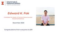 Edward Fok - Candidate for Master of Human Resources and Industrial Relations - December 2020 - Congratulations from everyone at LER!
