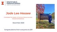 Jade Hessee - Candidate for Master of Human Resources and Industrial Relations - December 2020 - Congratulations from everyone at LER!