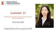 Luxuan Li - Candidate for Master of Human Resources and Industrial Relations - December 2020 - Congratulations from everyone at LER!