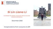 Si Lin Li - Candidate for Master of Human Resources and Industrial Relations - December 2020 - Congratulations from everyone at LER!