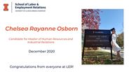 Chelsea Osborn - Candidate for Master of Human Resources and Industrial Relations - December 2020 - Congratulations from everyone at LER!