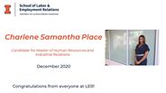 Charlene Place - Candidate for Master of Human Resources and Industrial Relations - December 2020 - Congratulations from everyone at LER!