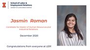 Jasmin Roman - Candidate for Master of Human Resources and Industrial Relations - December 2020 - Congratulations from everyone at LER!
