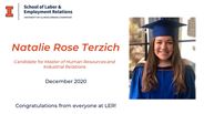 Natalie Terzich - Candidate for Master of Human Resources and Industrial Relations - December 2020 - Congratulations from everyone at LER!