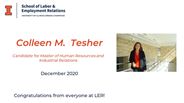 Colleen Tesher - Candidate for Master of Human Resources and Industrial Relations - December 2020 - Congratulations from everyone at LER!