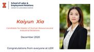 Kaiyun Xia - Candidate for Master of Human Resources and Industrial Relations - December 2020 - Congratulations from everyone at LER!