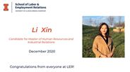 Li Xin - Candidate for Master of Human Resources and Industrial Relations - December 2020 - Congratulations from everyone at LER!